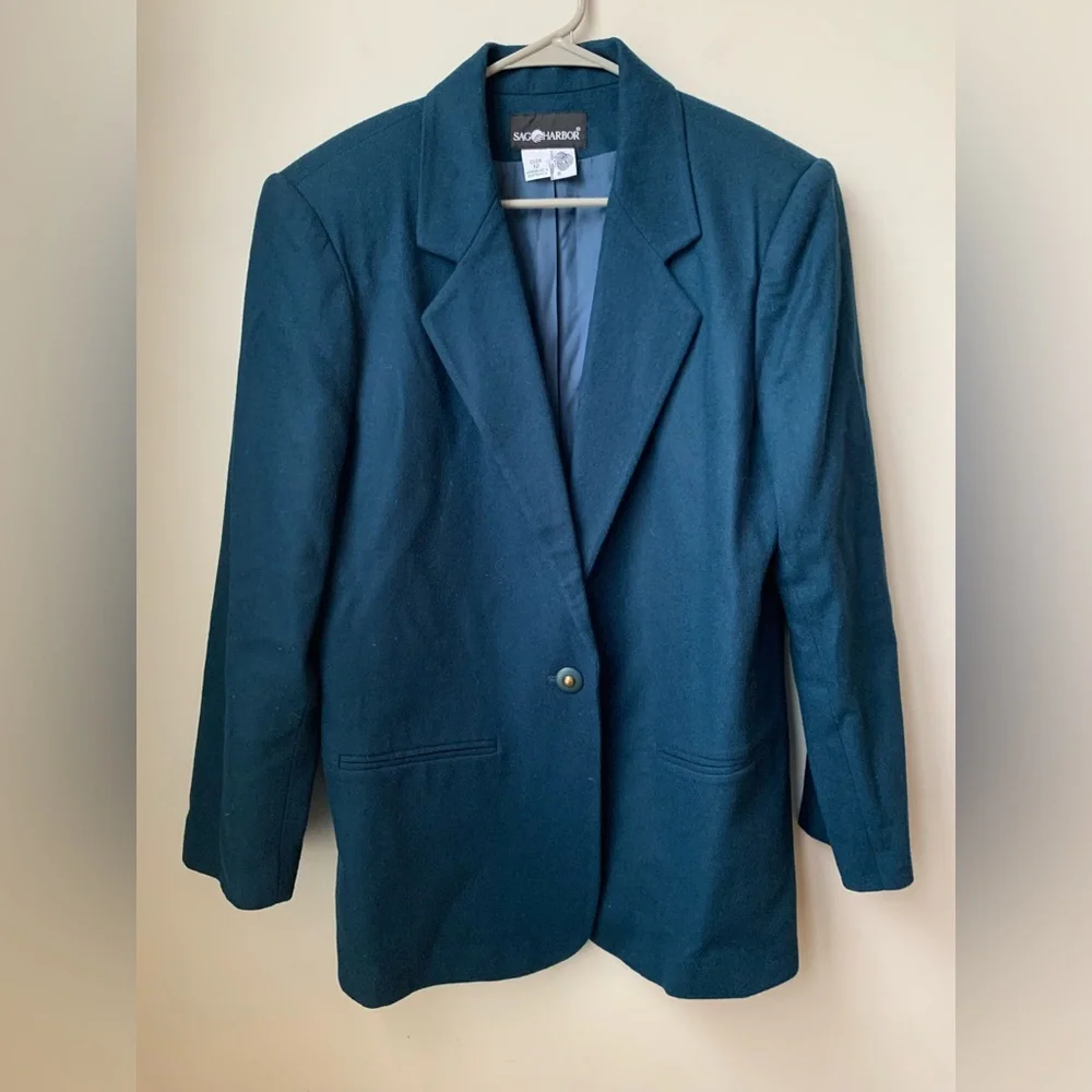 SAG HARBOR Women’s Teal Blue Wool Single Button Lined Blazer Size: 12